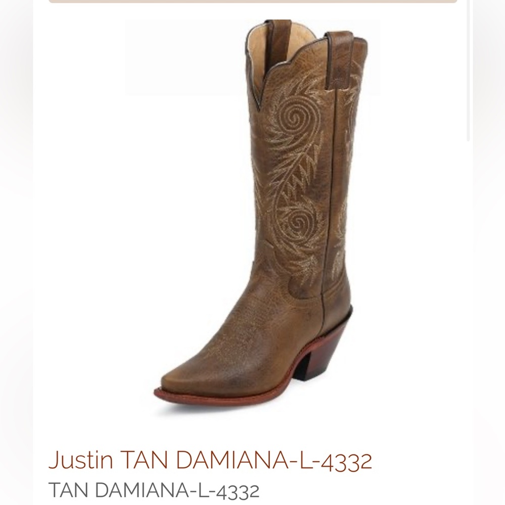 JUSTIN Tan Damiana 13-inch tall Leather Western Boot Size 9 with 2 1/4" Heel EUC